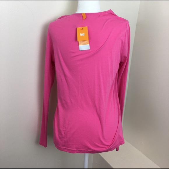 NWT Lucy Deep V Neck Style Ruched Side Pink Top - Picture 2 of 4